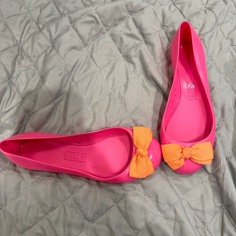 J Crew Orange Bow And Pink Slingback Jelly Flat Shoe Size 6